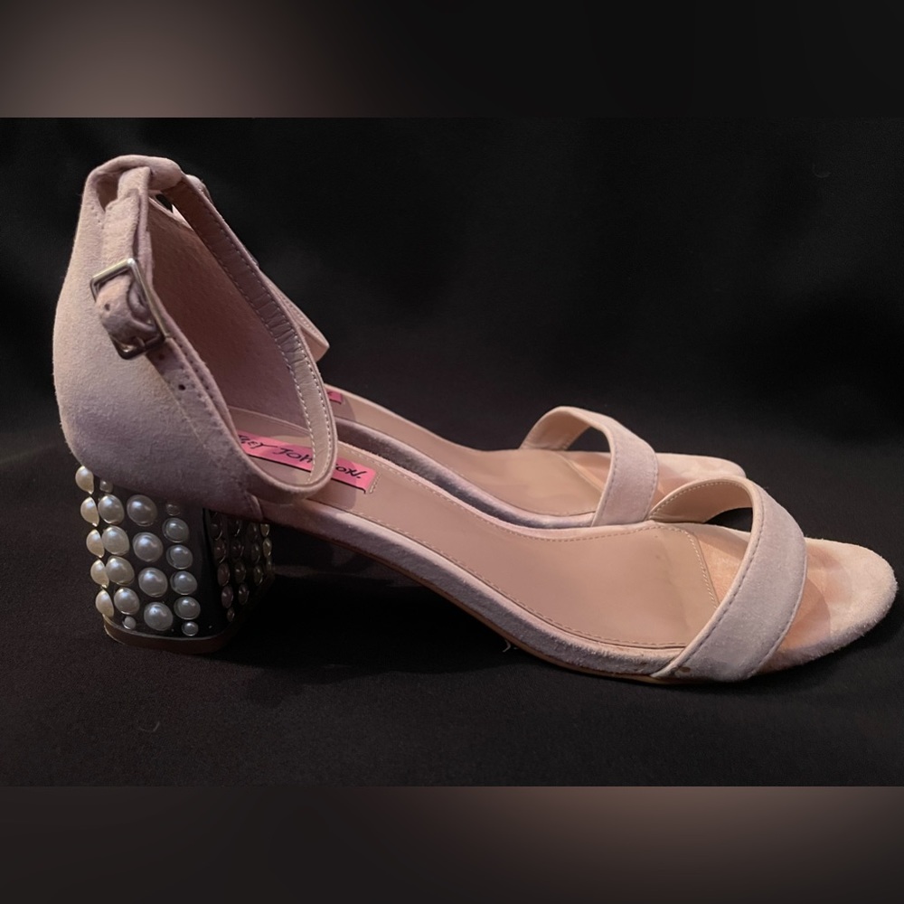 Betsey Johnson beautiful soft pink suede 2-inch bling heel sandals